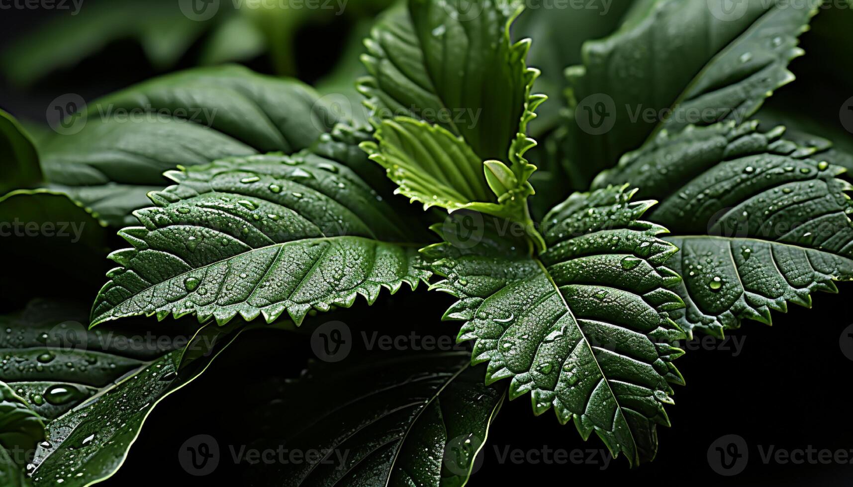 AI generated Freshness of nature, wet leaf, vibrant green generated by AI photo