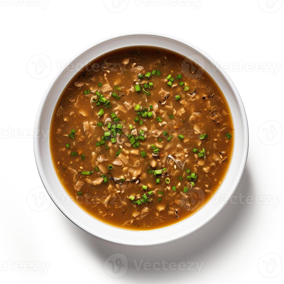 AI generated Turtle soup closeup isolated on white background photo