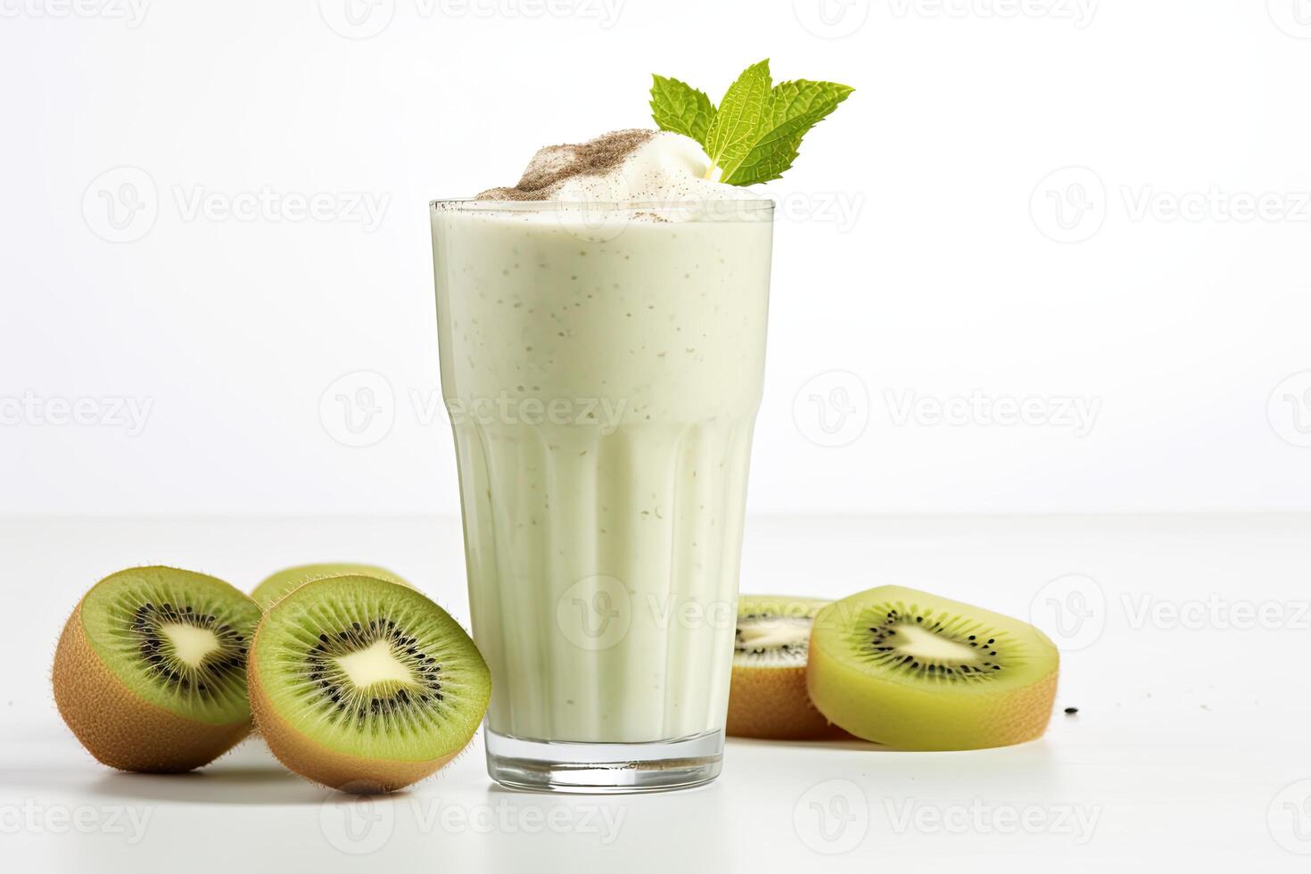 AI generated Kiwi milkshake isolated on white background photo