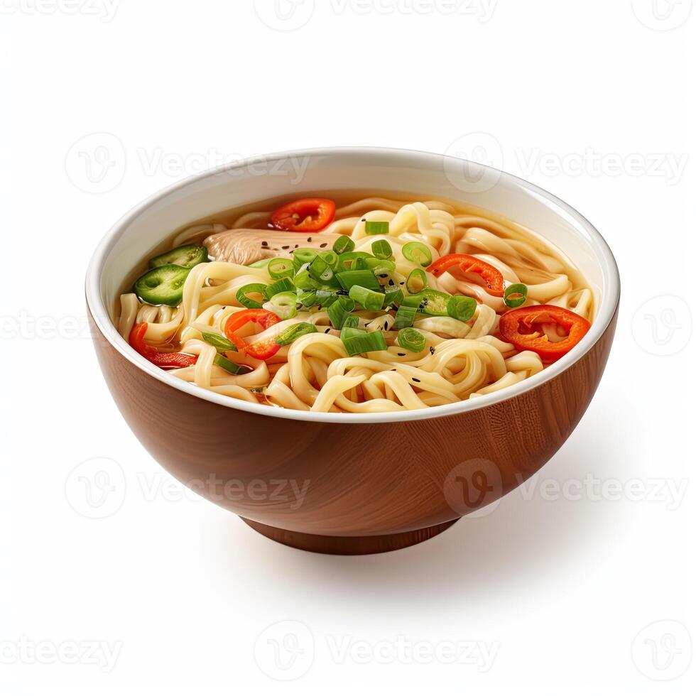 AI generated Noodle soup closeup photo