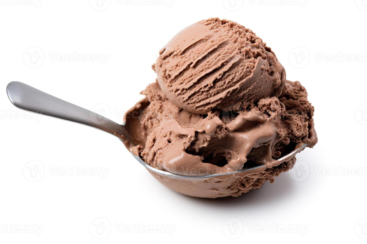 AI generated Chocolate ice cream close up isolated on white background photo