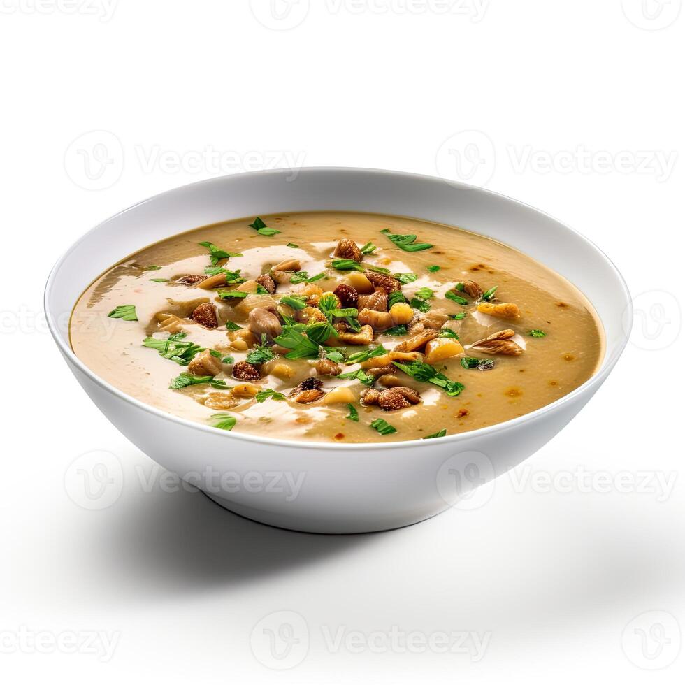 AI generated Turtle soup closeup isolated on white background photo