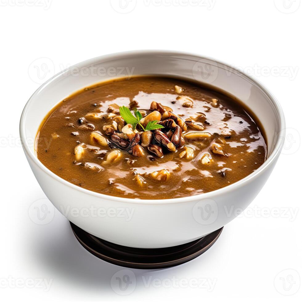 AI generated Turtle soup closeup isolated on white background photo