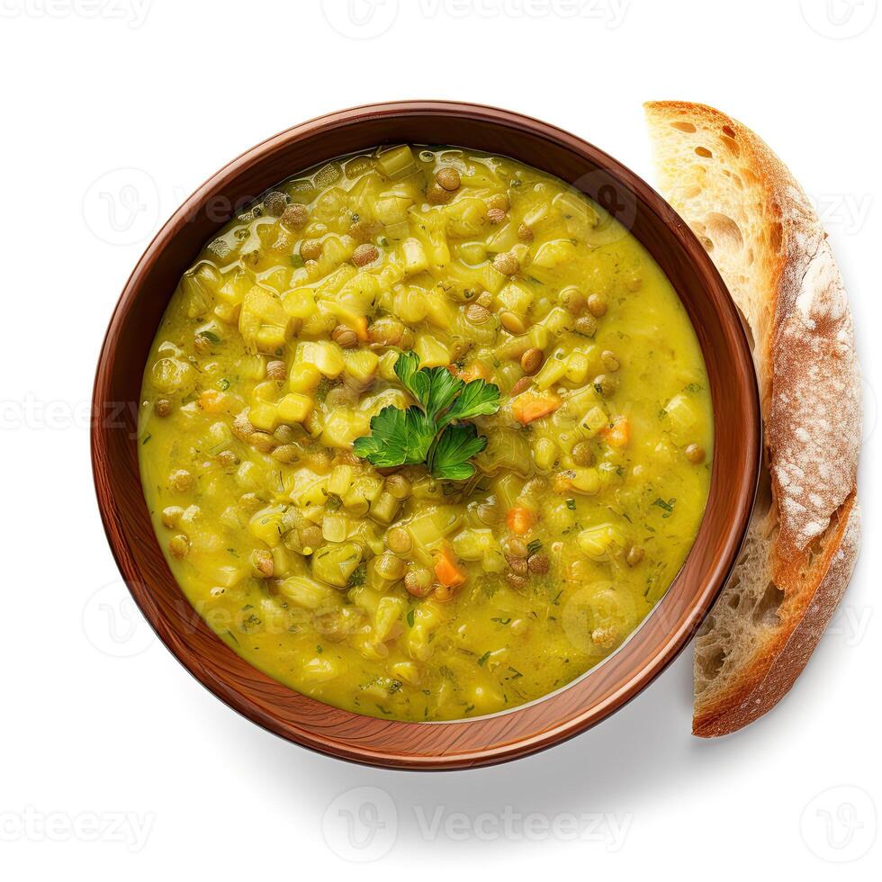 AI generated split pea soup closeup photo