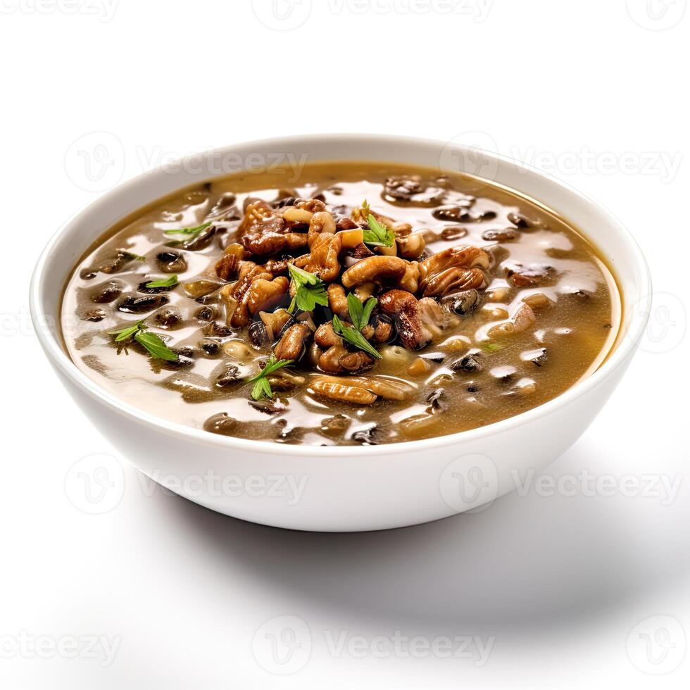 AI generated Turtle soup closeup isolated on white background photo