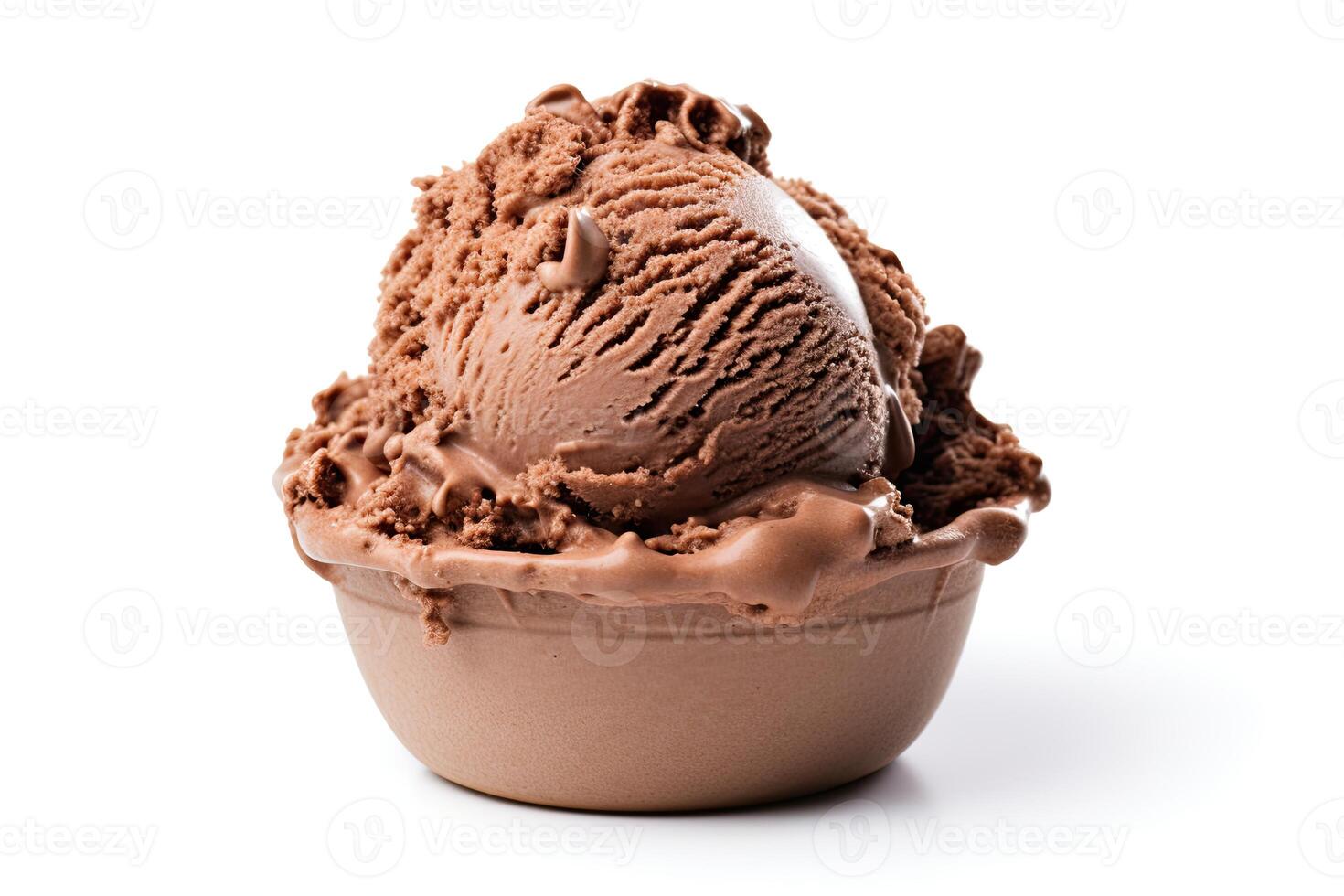 AI generated Chocolate ice cream close up isolated on white background photo