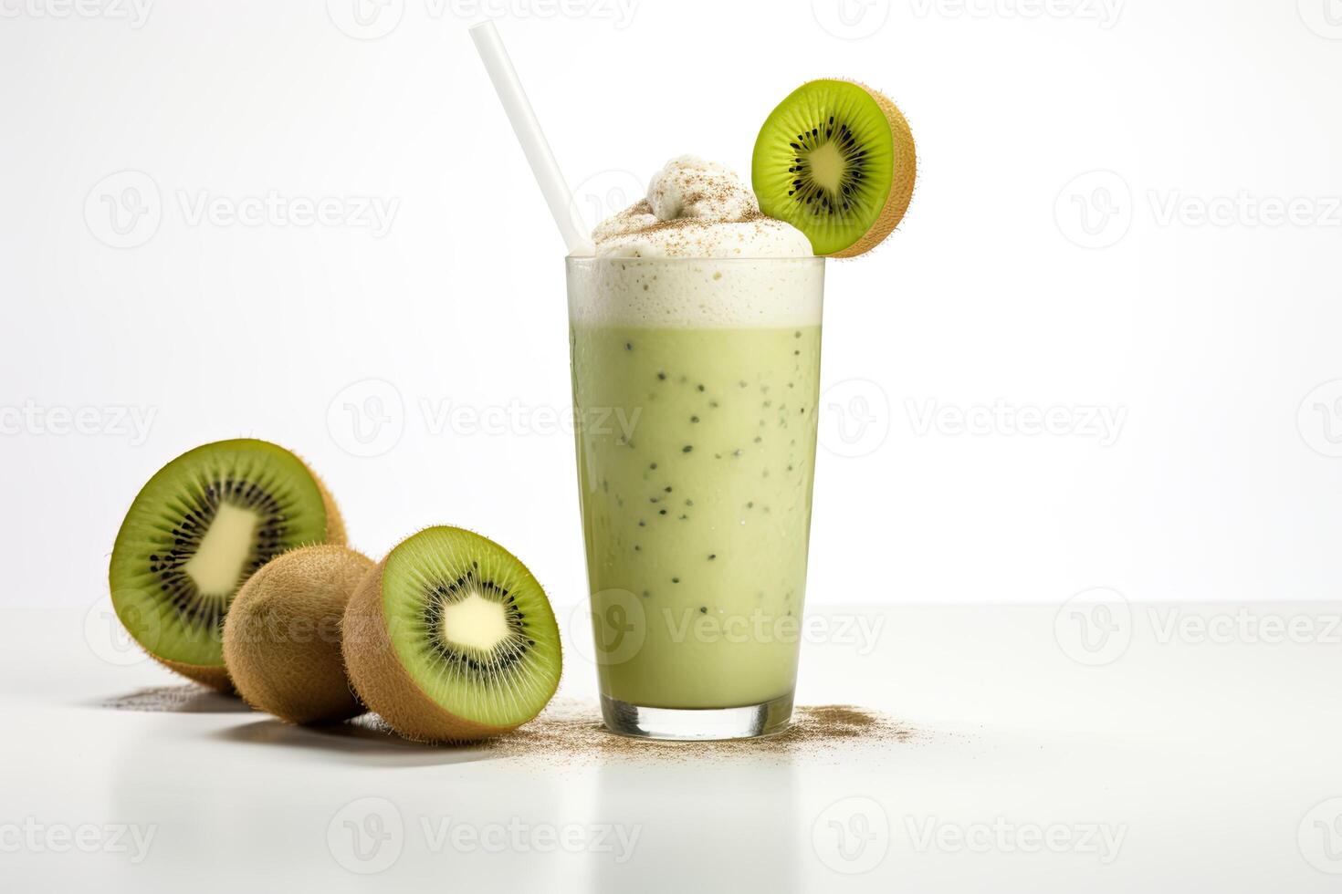 AI generated Kiwi milkshake isolated on white background photo