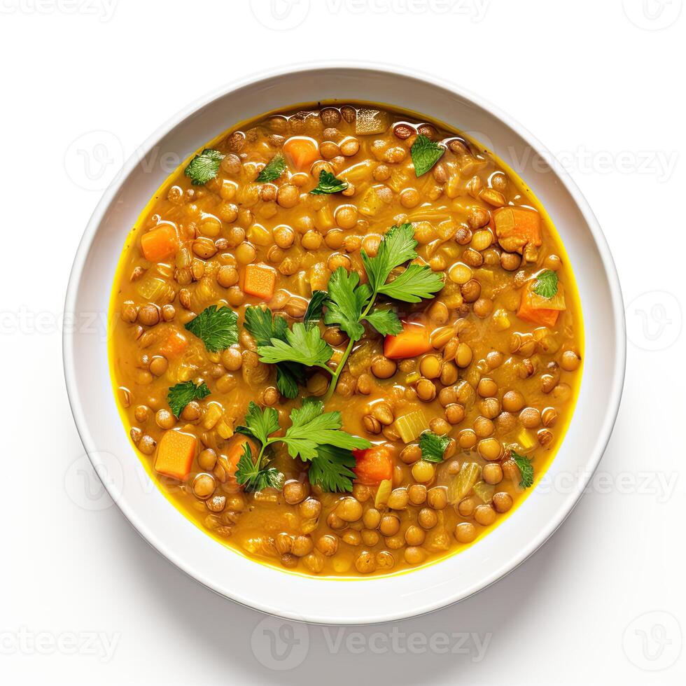 AI generated lentil soup closeup photo