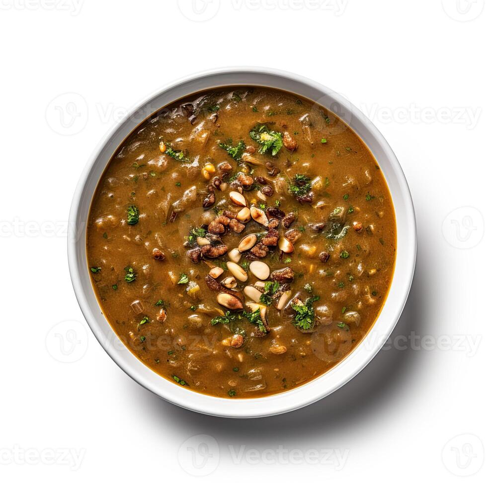 AI generated Turtle soup closeup isolated on white background photo