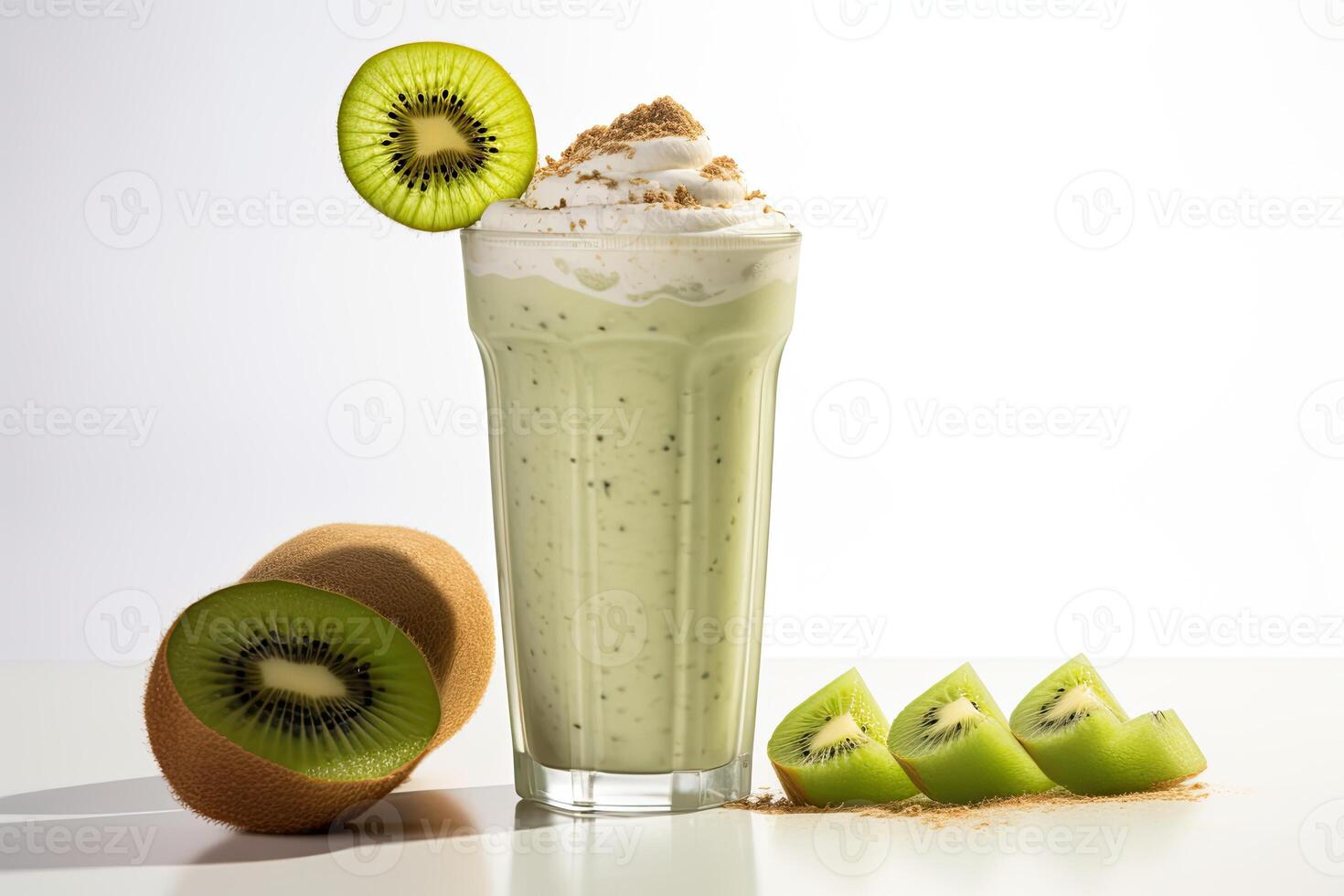 AI generated Kiwi milkshake isolated on white background photo