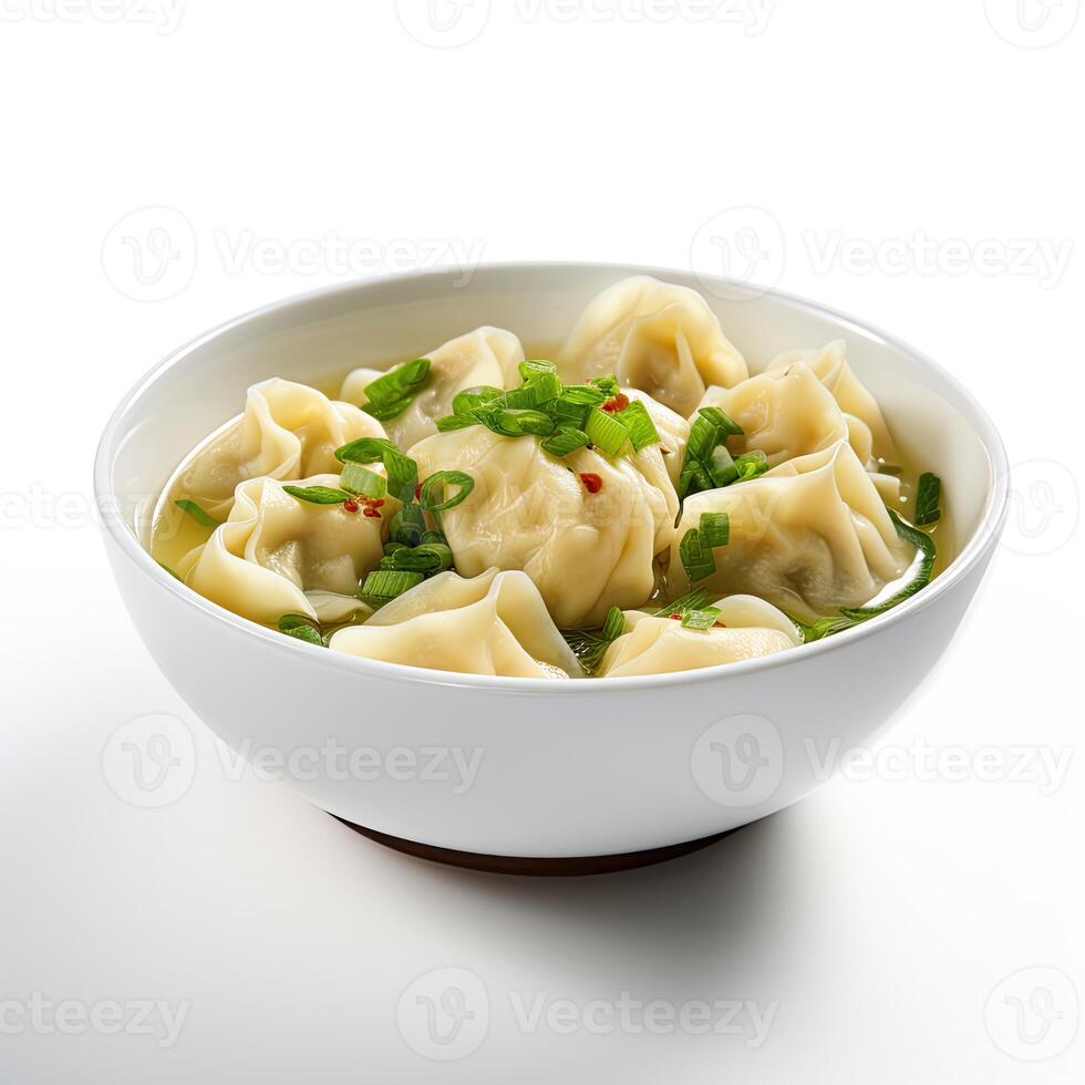 AI generated Wonton soup closeup isolated on white background photo