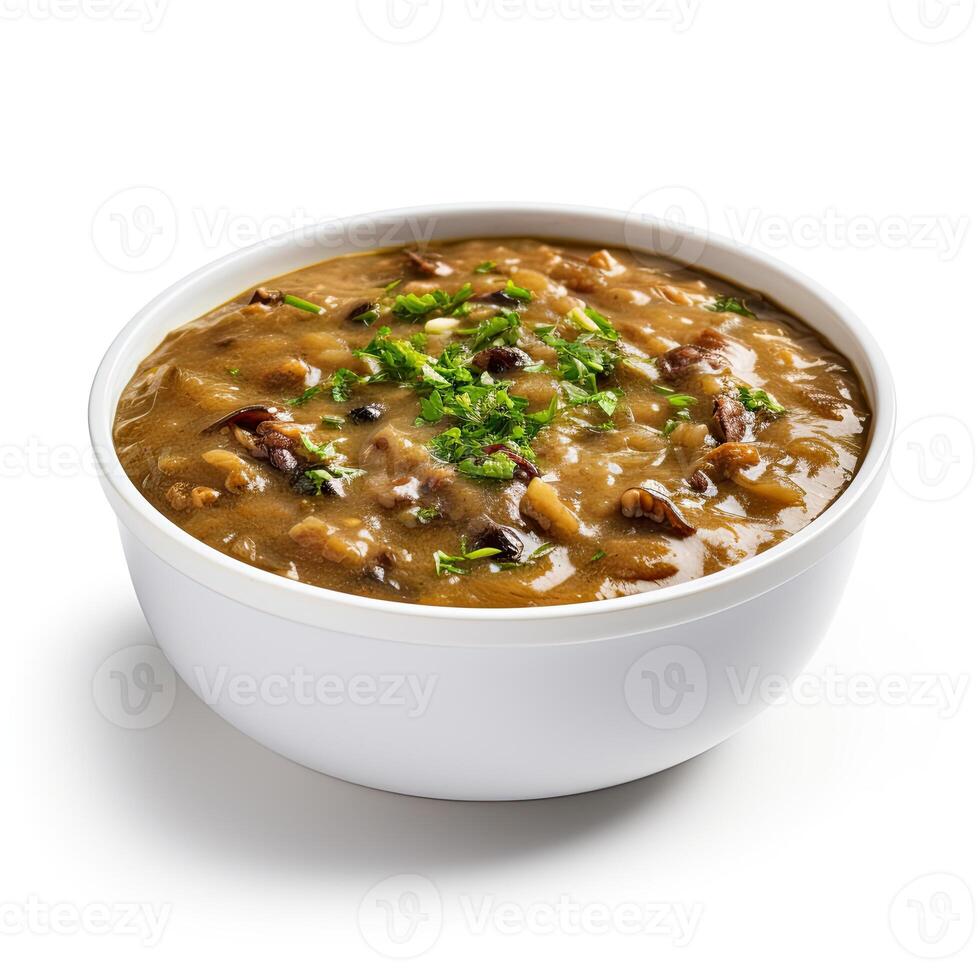 AI generated Turtle soup closeup isolated on white background photo