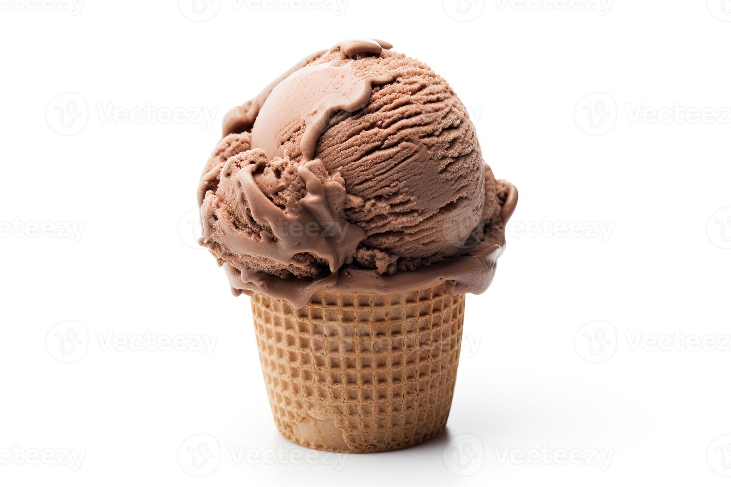 AI generated Chocolate ice cream close up isolated on white background photo