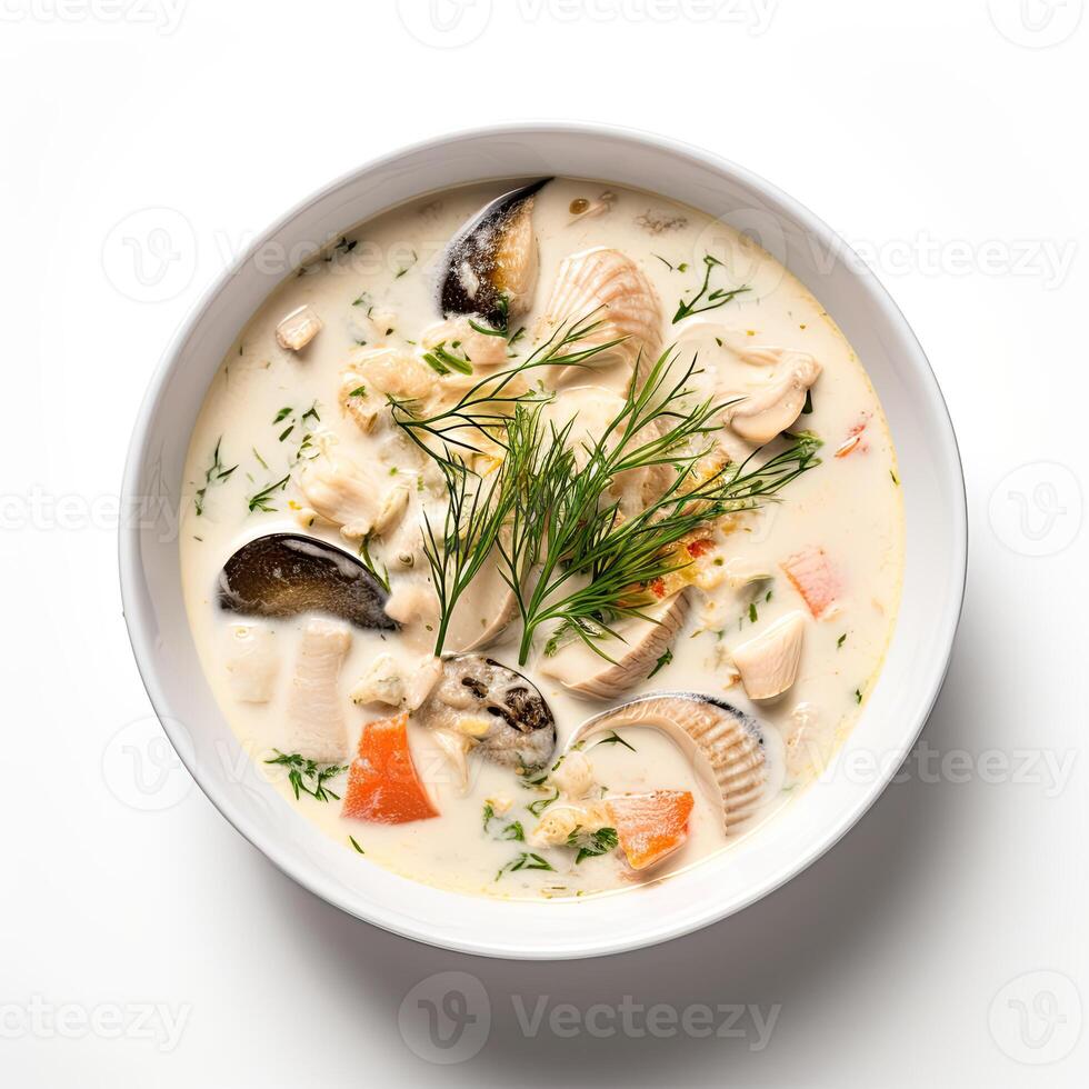 ai generado pescado sopa de cerca foto