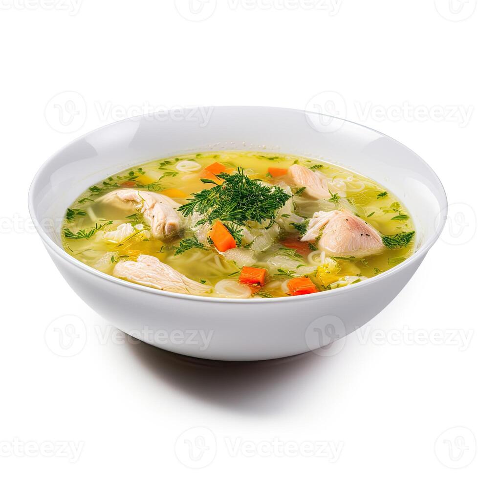 AI generated Chicken soup with vegetables closeup photo