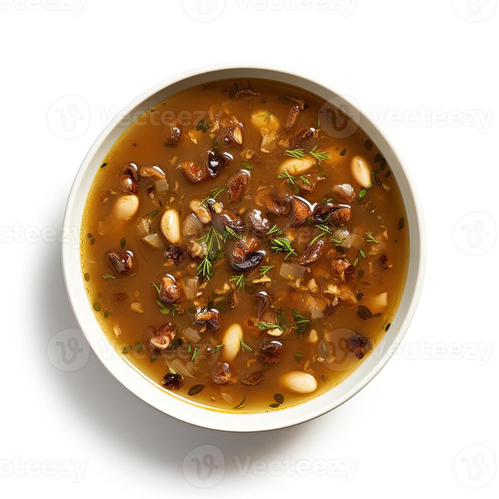 AI generated Turtle soup closeup isolated on white background photo
