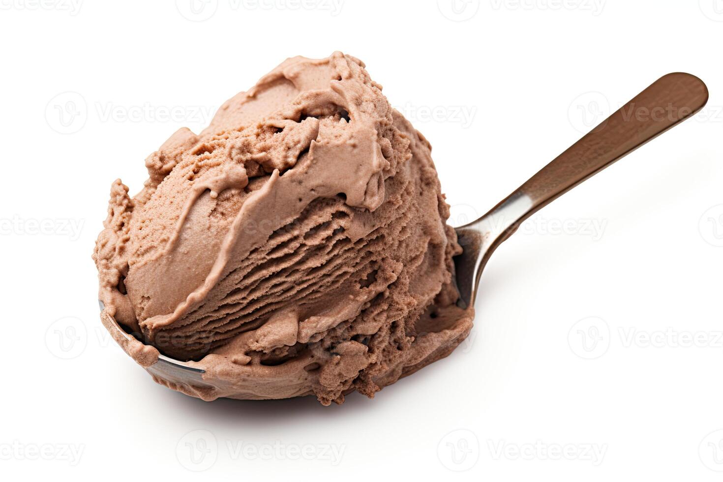 AI generated Chocolate ice cream close up isolated on white background photo