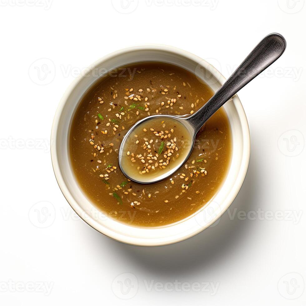 AI generated Turtle soup closeup isolated on white background photo