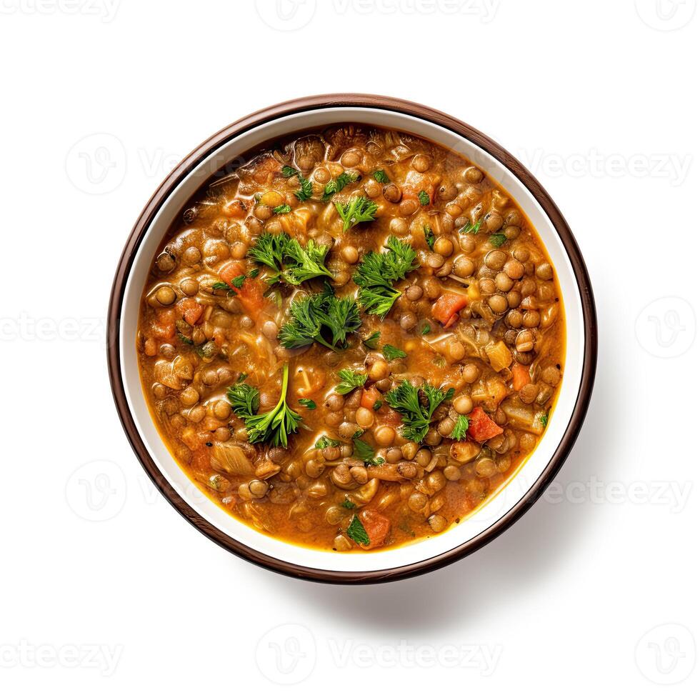 AI generated lentil soup closeup photo