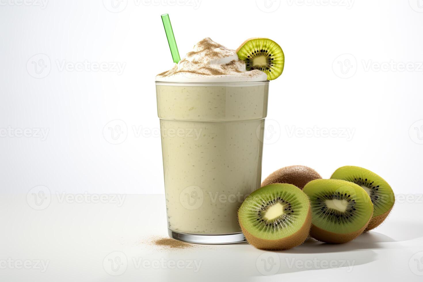 AI generated Kiwi milkshake isolated on white background photo