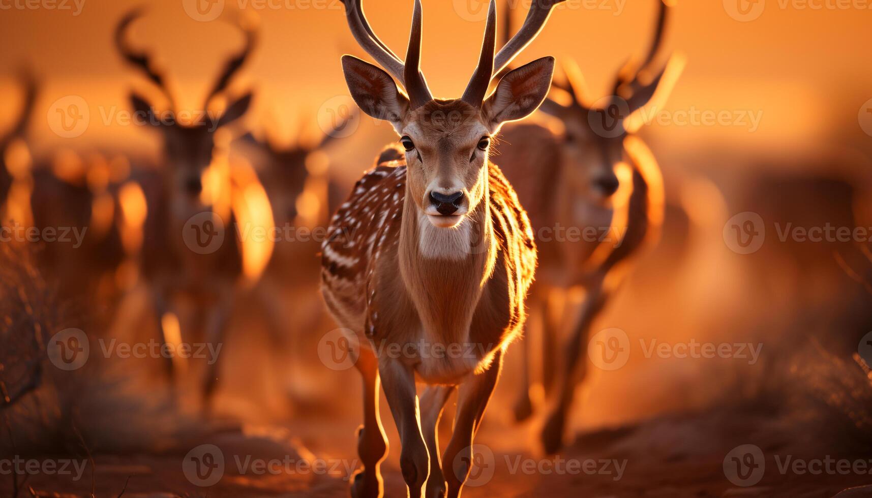 AI generated Deer standing in the wild, nature beauty in tranquil sunset generated by AI photo