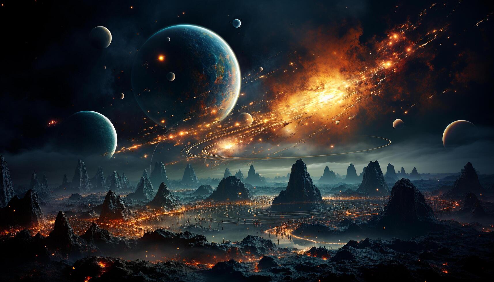 AI generated Night sky, galaxy, planet, space, astronomy, science, star, nature, nebula, satellite generated by AI photo