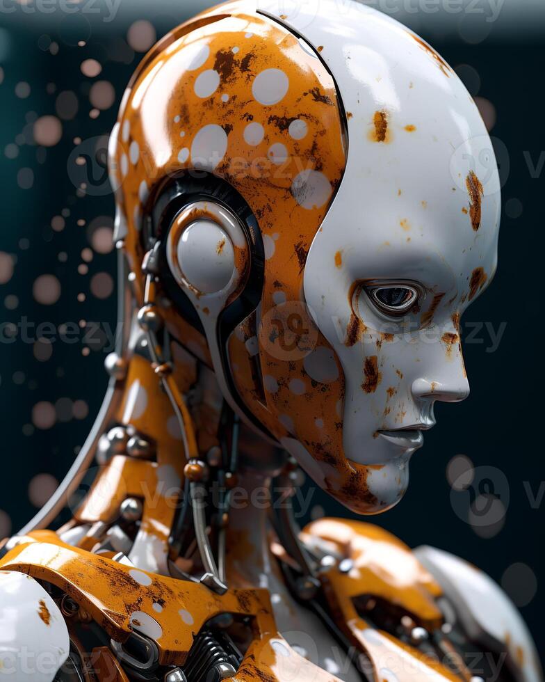 AI generated A primarily orange and white robot with intricate mechanical details photo