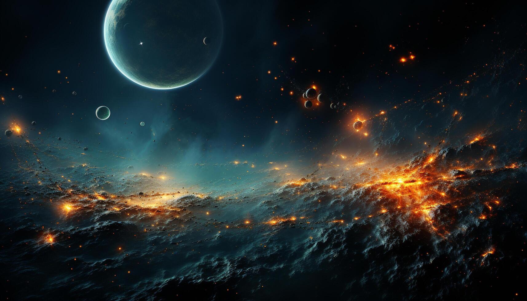 AI generated Night sky glows with stars, planets, and a mysterious galaxy generated by AI photo