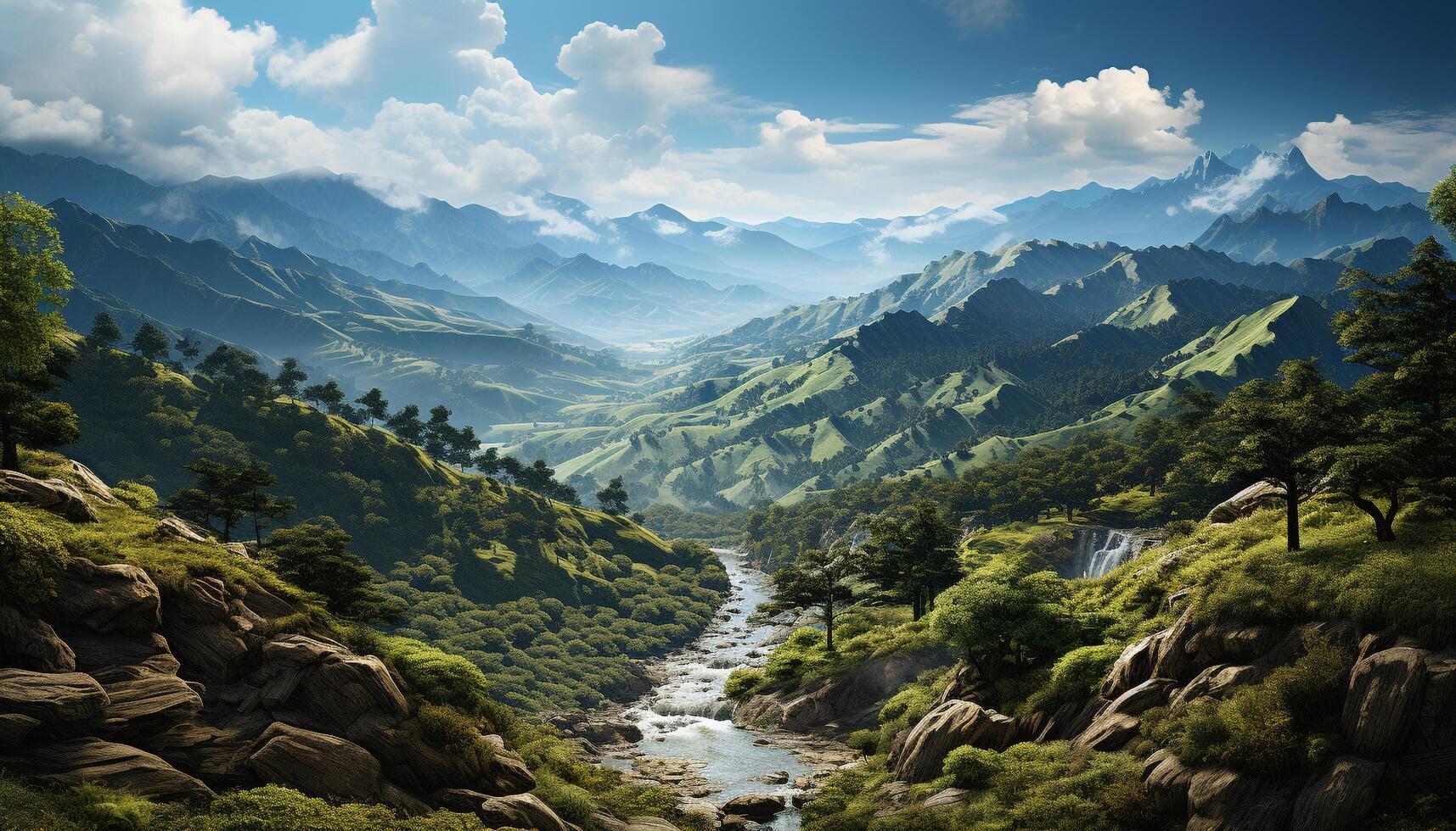 AI generated Majestic mountain peak reflects in tranquil water, nature breathtaking beauty generated by AI photo