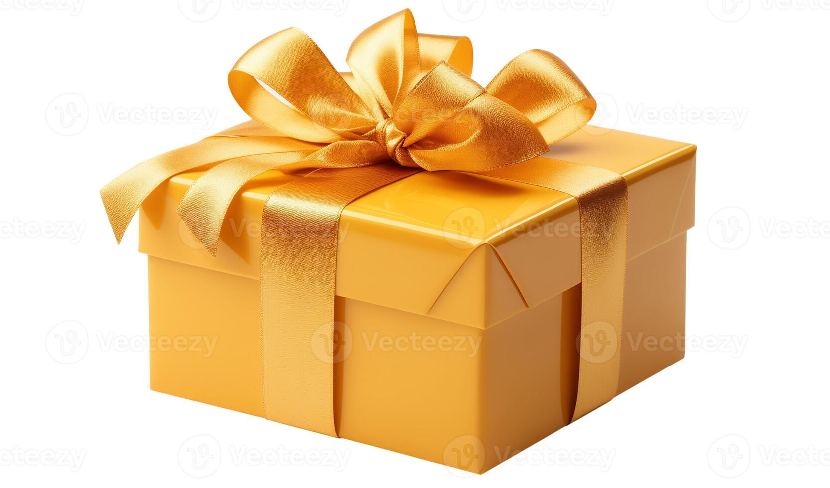 AI generated Single yellow gift with golden ribbon side of front view on transparent background cutout, PNG file. Mockup template artwork graphic design, design element photo