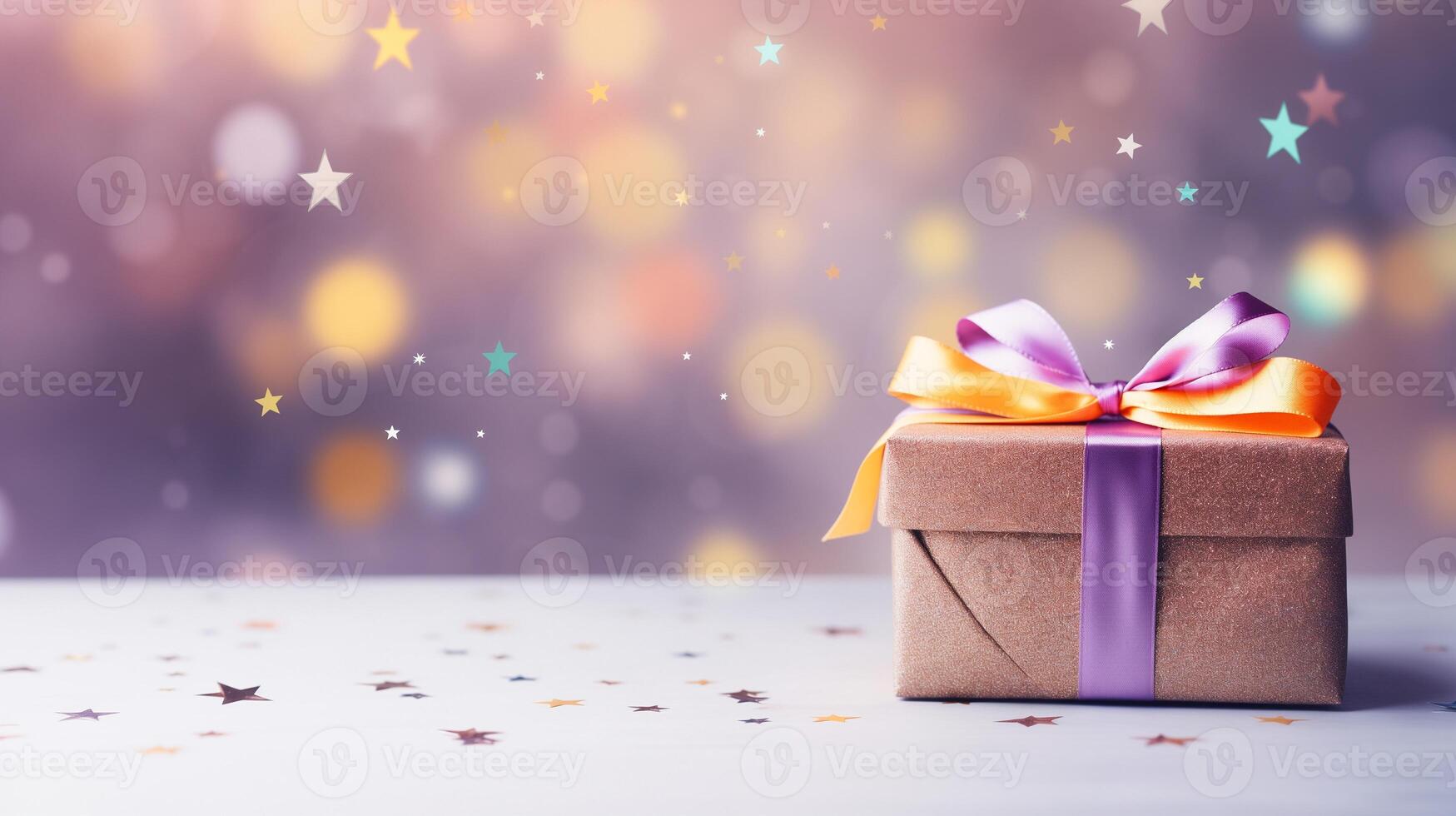 AI generated Copy space of purple gift with vibrant background photo