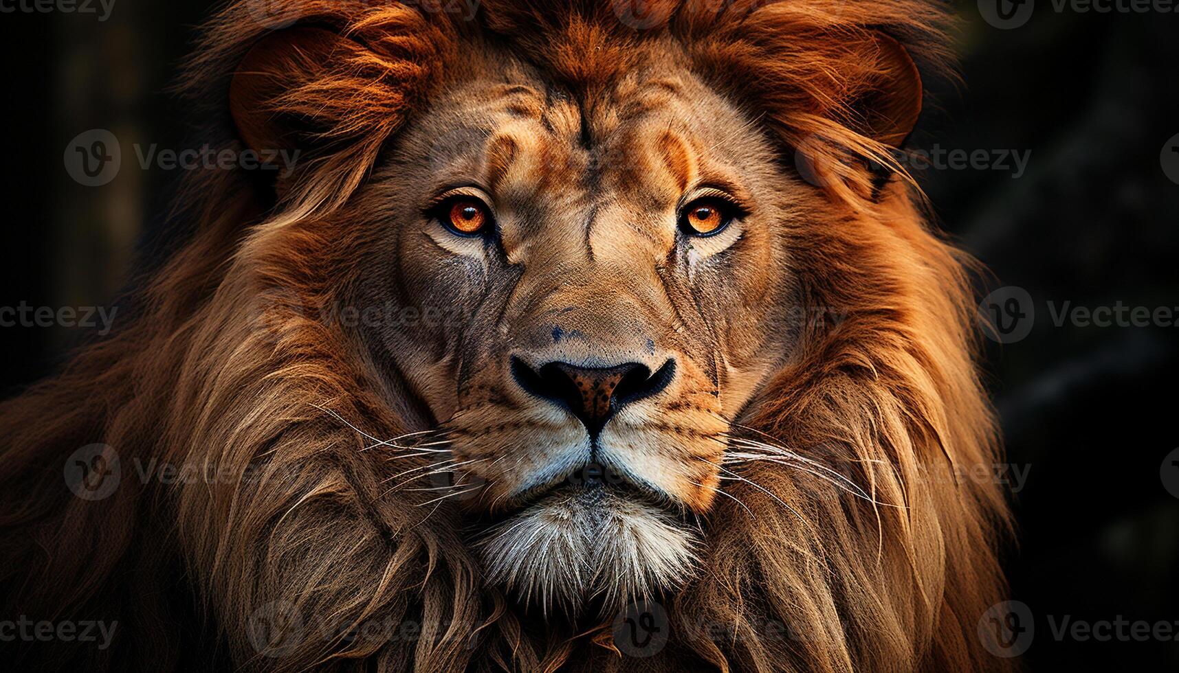 AI generated Majestic lion, king of the savannah, staring with fierce eyes generated by AI photo