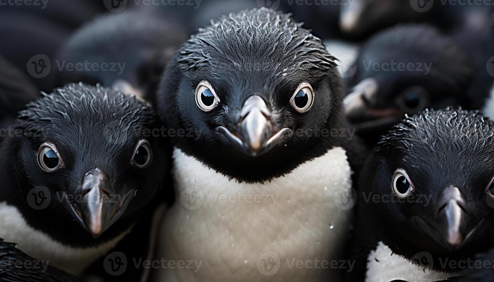 AI generated Cute young bird with black beak and feather, looking at camera generated by AI photo