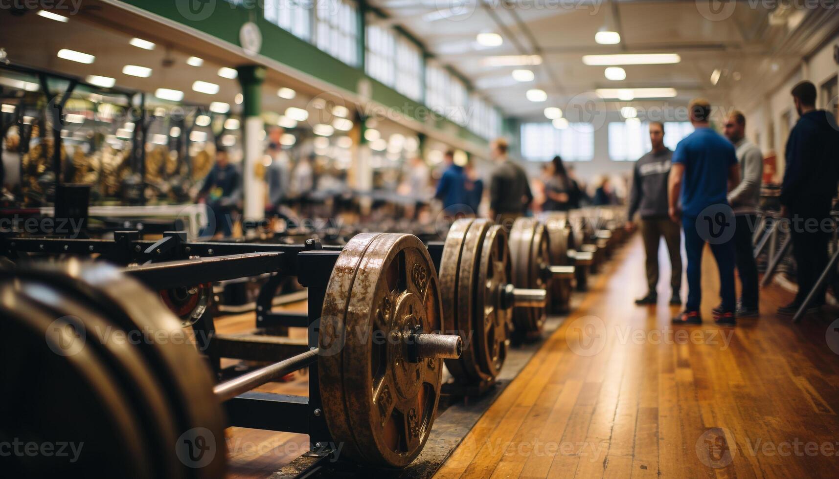 AI generated Men and women working out in a gym with weights generated by AI photo