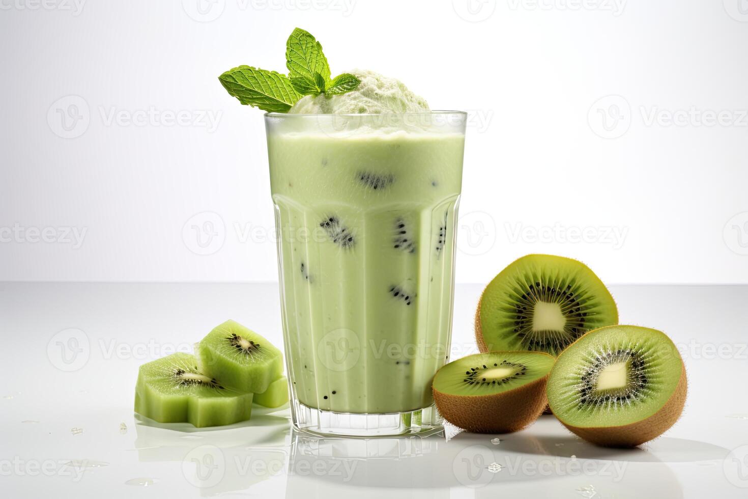 AI generated Kiwi milkshake isolated on white background photo