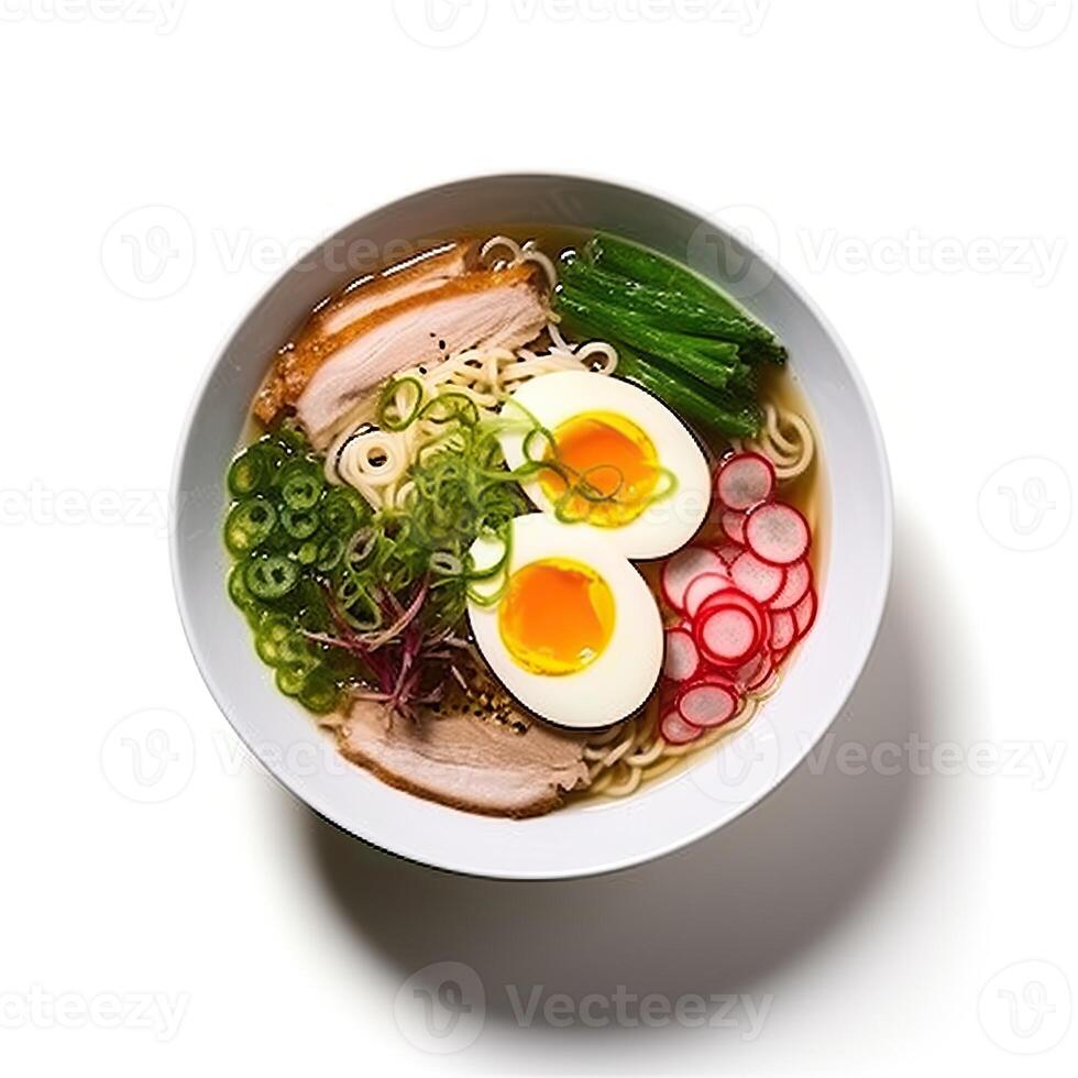 ai generado ramen sopa de cerca foto