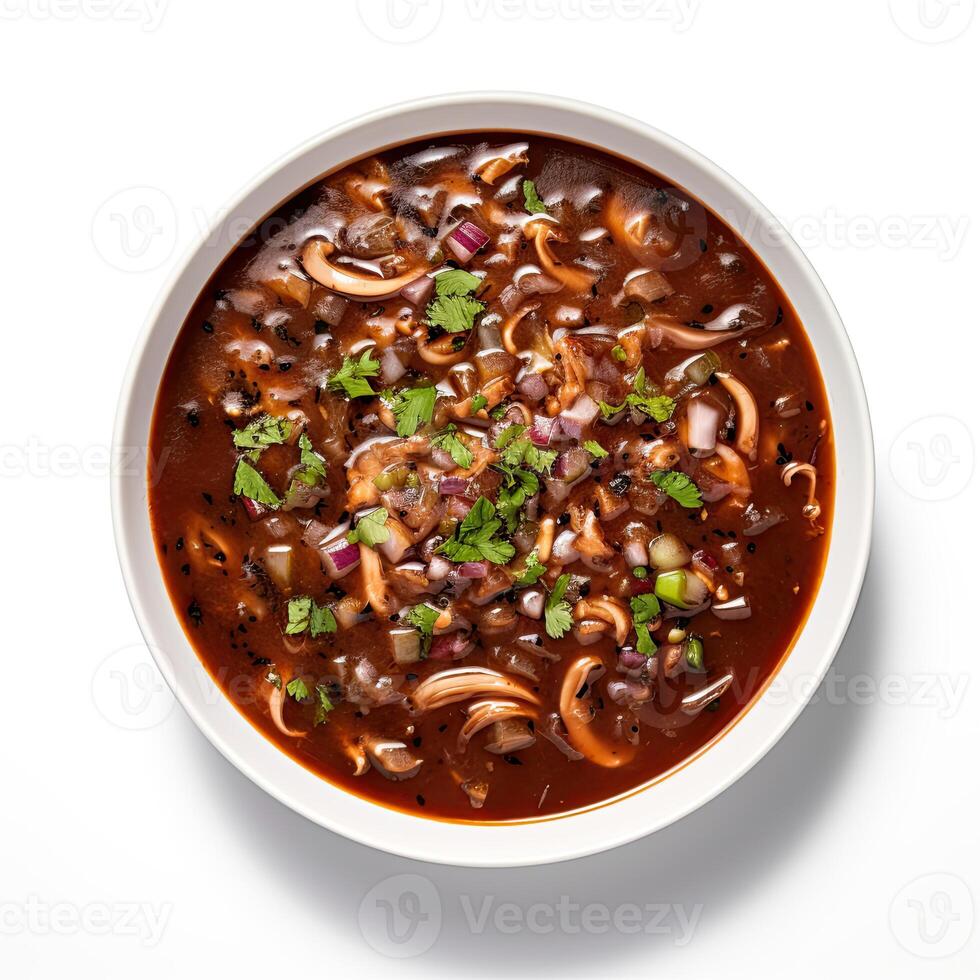 AI generated Turtle soup closeup isolated on white background photo