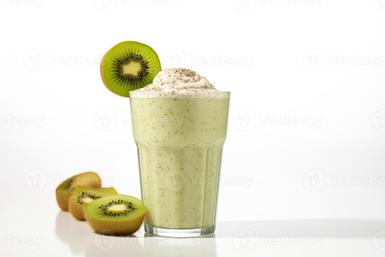 AI generated Kiwi milkshake isolated on white background photo