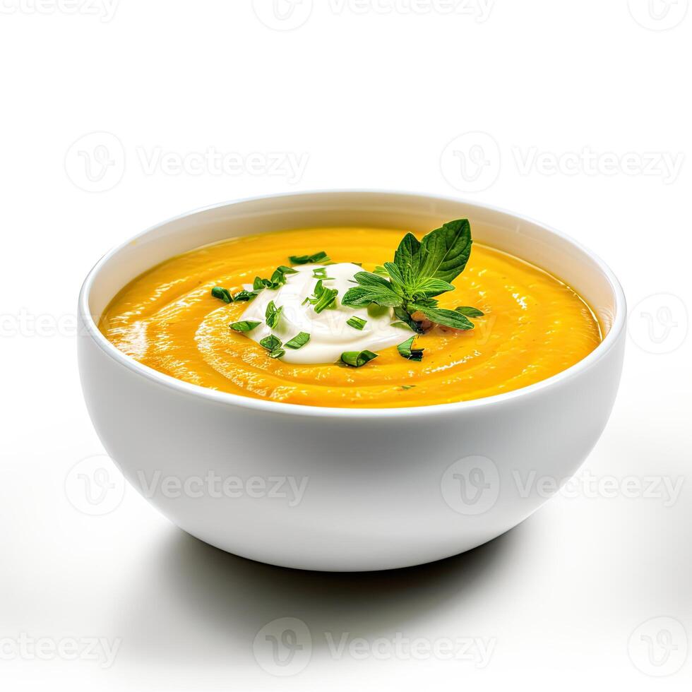 AI generated Butternut squash soup closeup photo