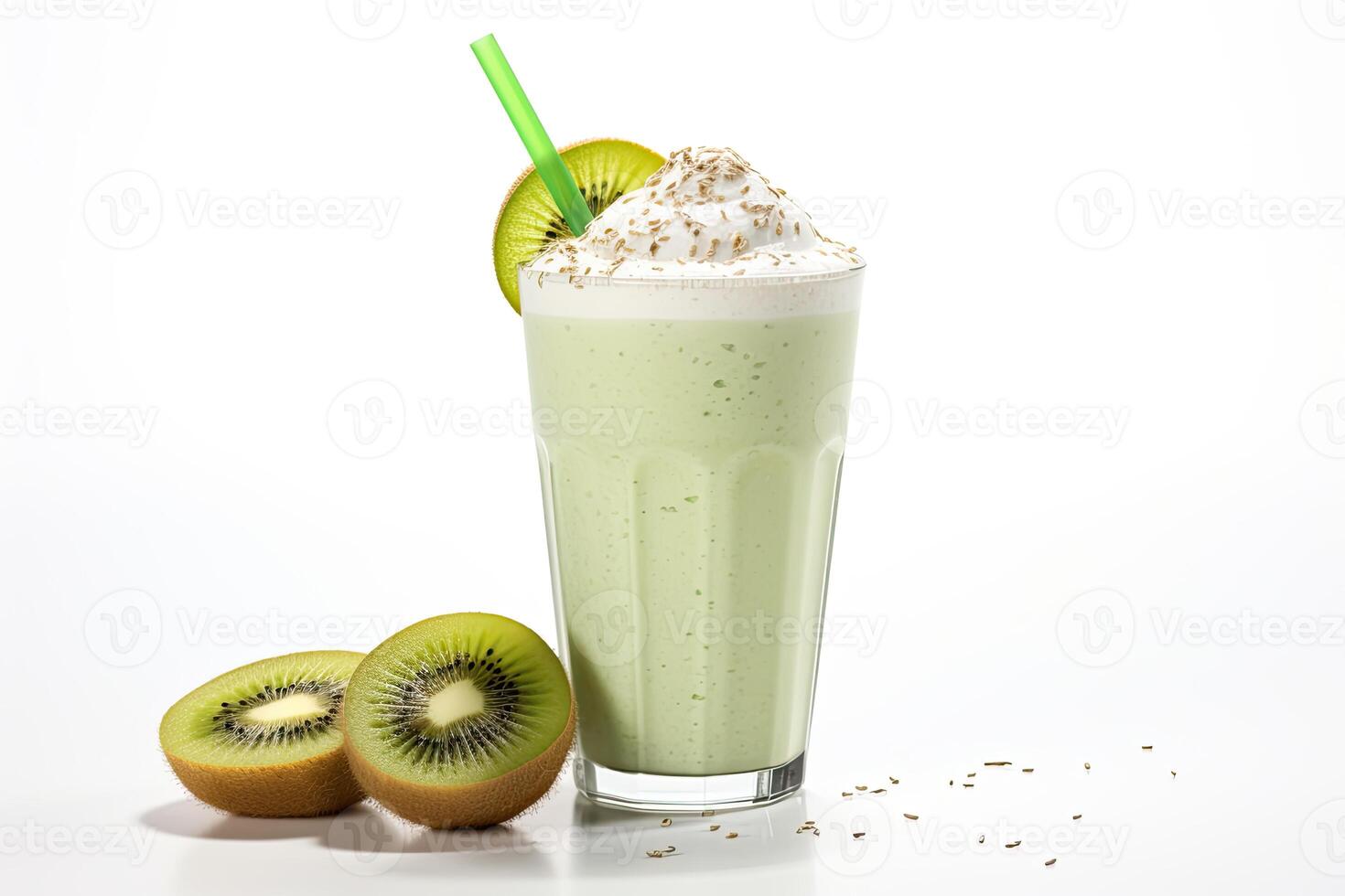 AI generated Kiwi milkshake isolated on white background photo