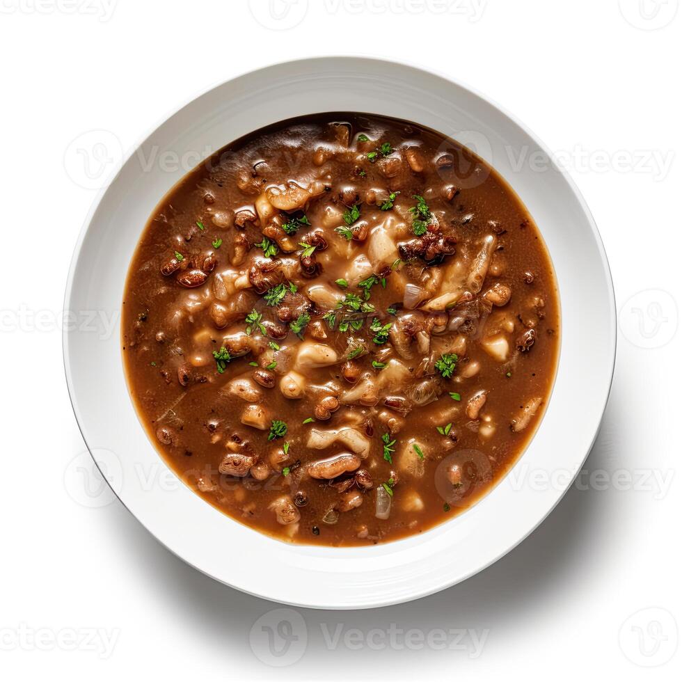 AI generated Turtle soup closeup isolated on white background photo