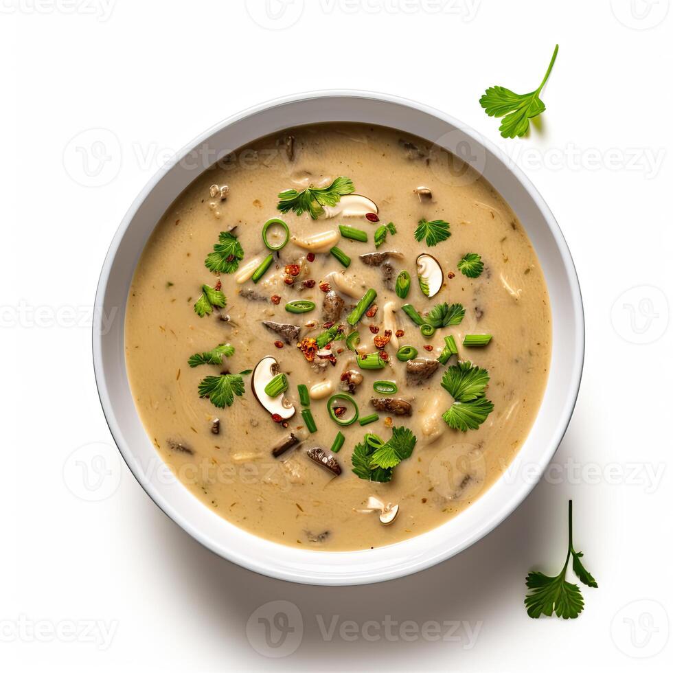 AI generated Turtle soup closeup isolated on white background photo