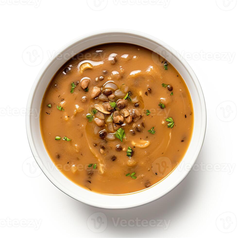 AI generated Turtle soup closeup isolated on white background photo
