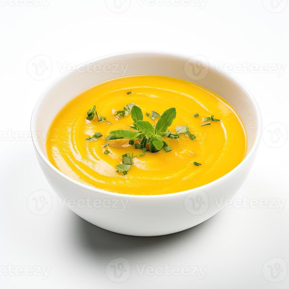 AI generated Butternut squash soup closeup photo
