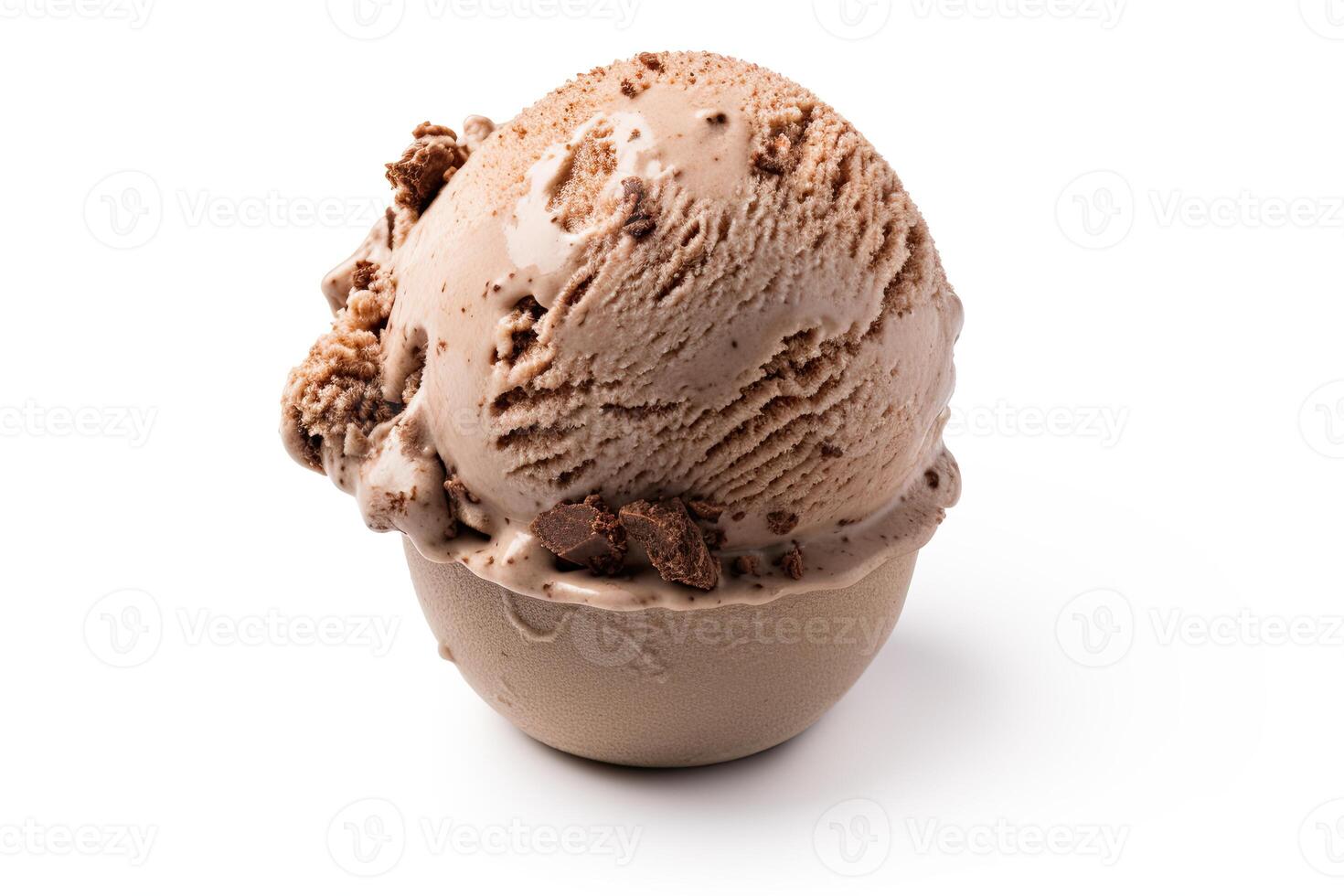 AI generated Chocolate ice cream close up isolated on white background photo