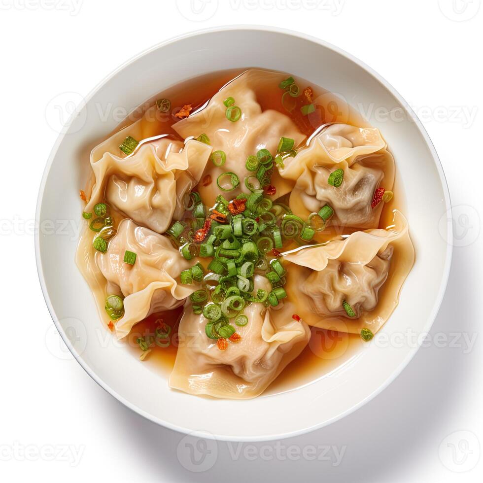 AI generated Wonton soup closeup isolated on white background photo