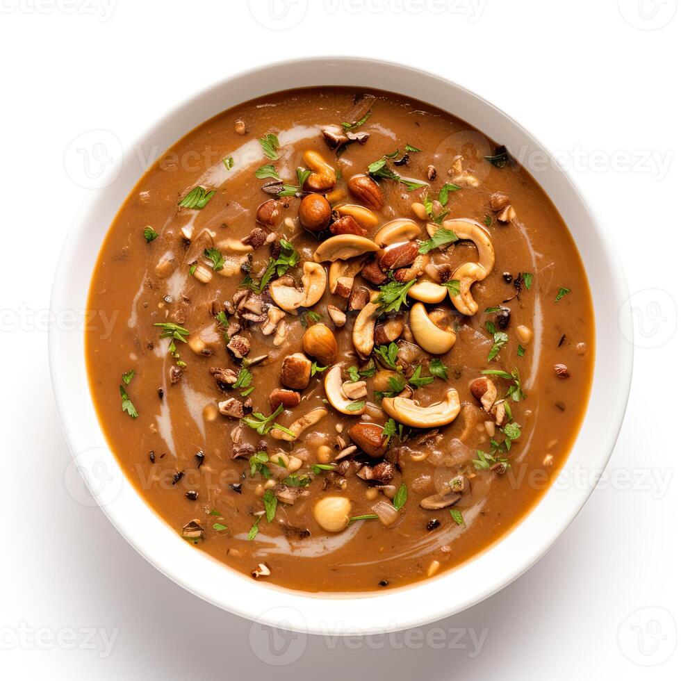 AI generated Turtle soup closeup isolated on white background photo