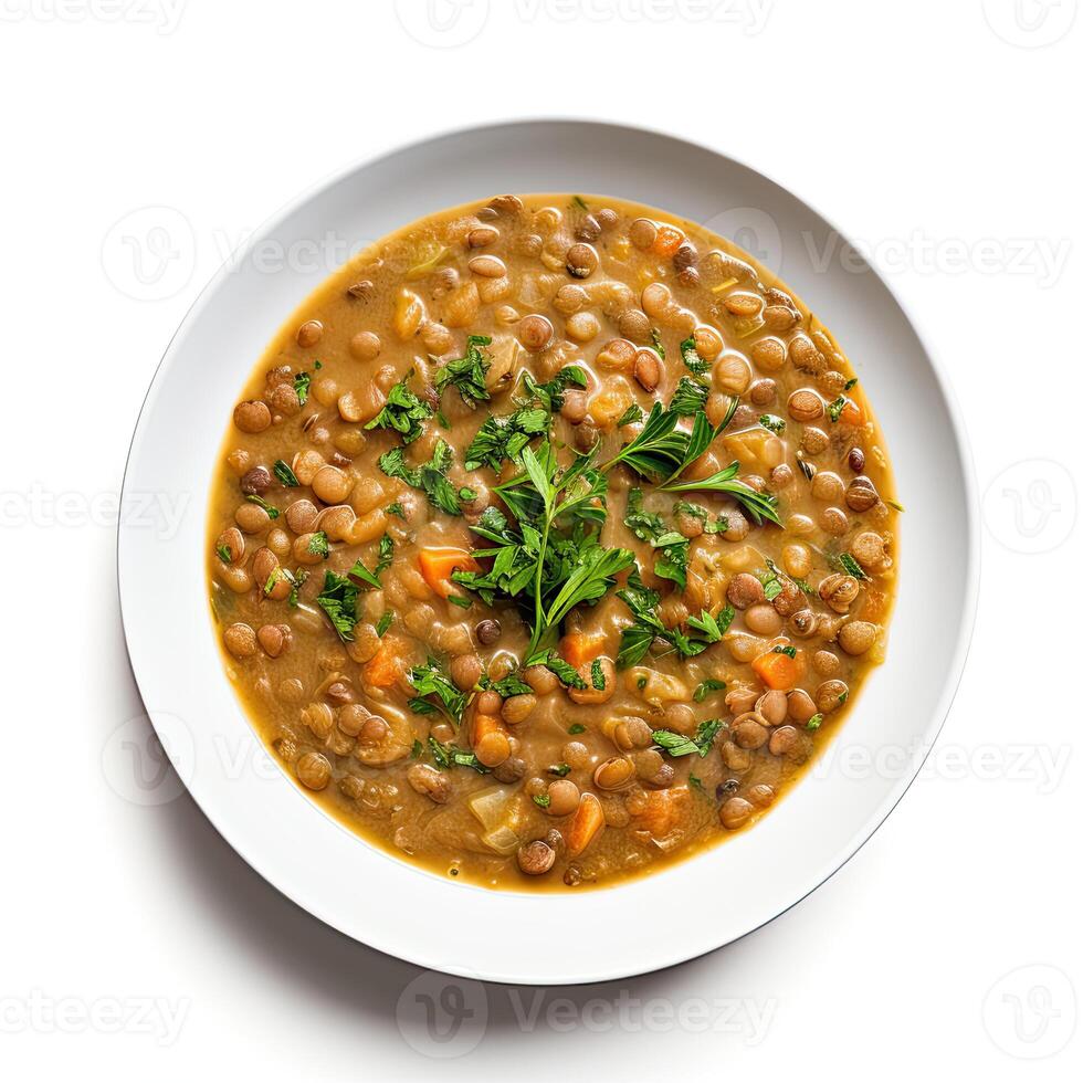 AI generated lentil soup closeup photo