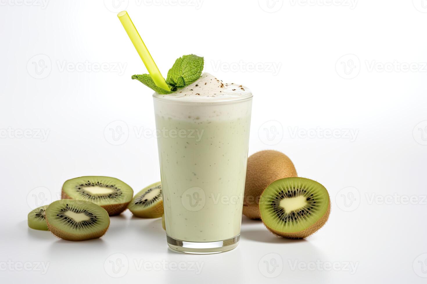 AI generated Kiwi milkshake isolated on white background photo