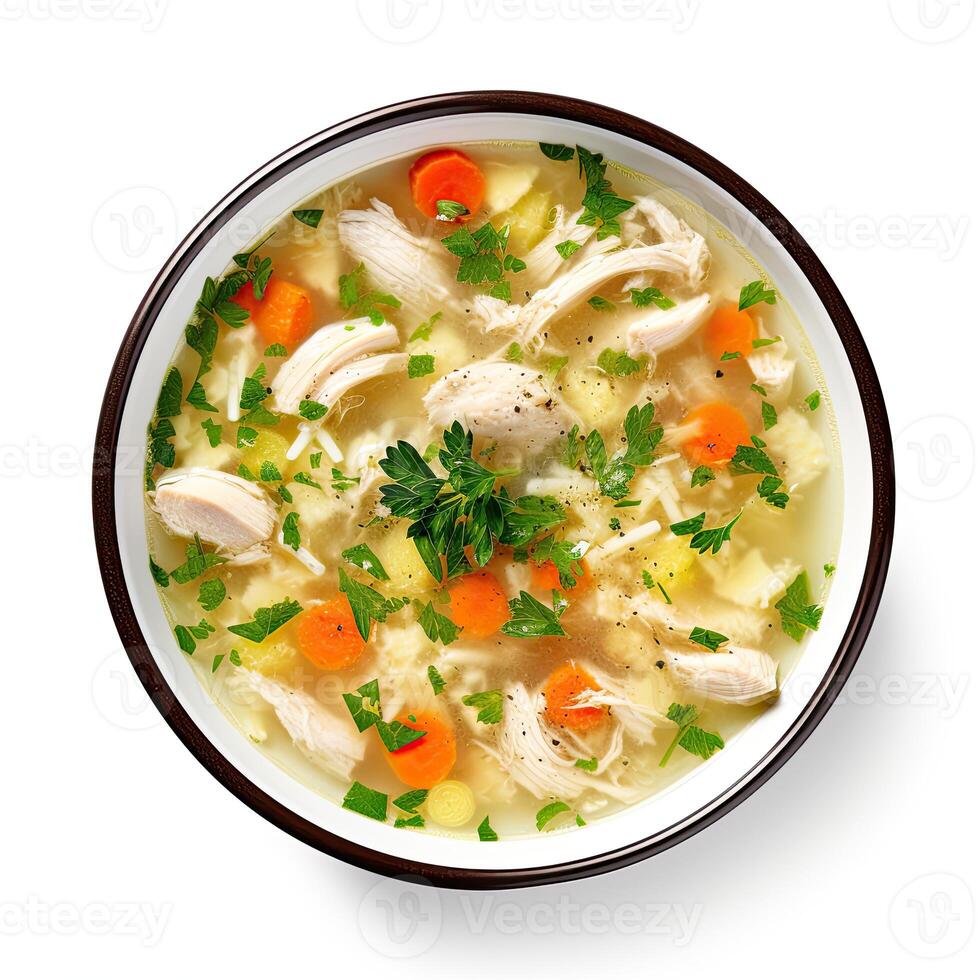 ai generado pollo sopa con vegetales de cerca foto